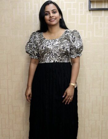 Georgette Animal Printed Gathered Frock (Black Small)