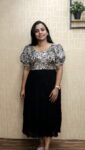 Georgette Animal Printed Gathered Frock (Black Small)