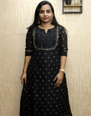 Crunchy Shimmer Georgette Designer Aline Kurti (Black)