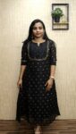 Crunchy Shimmer Georgette Designer Aline Kurti (Black)