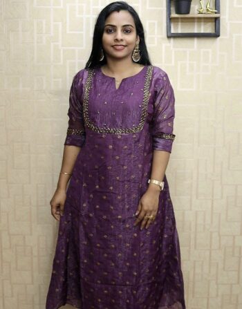 Crunchy Shimmer Georgette Designer Aline Kurti (Dark Lavender)