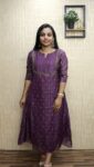 Crunchy Shimmer Georgette Designer Aline Kurti (Dark Lavender)