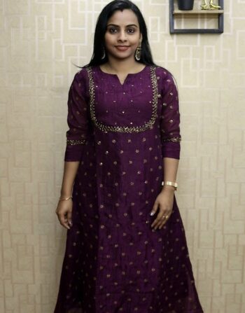 Crunchy Shimmer Georgette Designer Aline kurti (Wine)