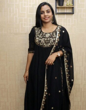 Georgette Pleated Aline Kurti With Designer Duppatta (Black)