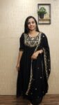 Georgette Pleated Aline Kurti With Designer Duppatta (Black)