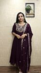 Georgette Pleated Aline Kurti With Designer Duppatta (Wine)