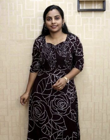 Rayon Printed Aline Feeding Kurti (Coffee Brown)