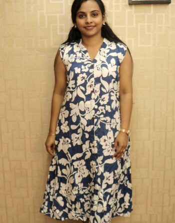 Rayon Printed Aline Kurti (Denim Blue)