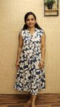 Rayon Printed Aline Kurti (Denim Blue)
