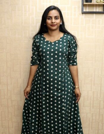 Vetican Silk Princess Cut Aline Kurti (Green)