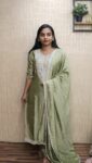 Vichitra Silk Slitted Kurti With Bottom And Duppatta (Pastel Green)