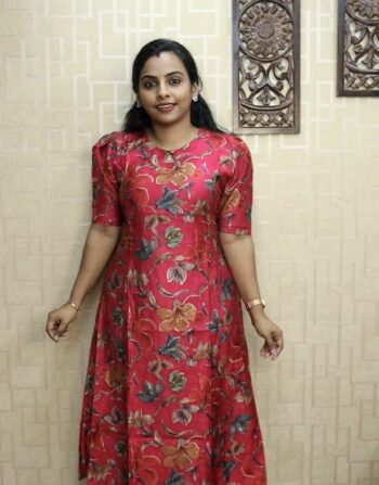 Vetican Silk Aline Cord Set With Elbow Puff Sleeves (Rani pink)