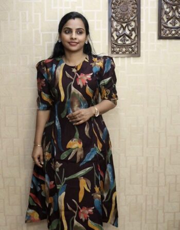 Vetican Silk Aline Cord Set With Elbow Puff Sleeves (Coffee Brown)