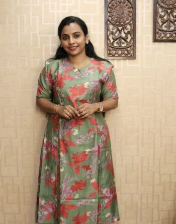 Vetican Silk Aline Cord Set With Elbow Puff Sleeves (Moss Green)