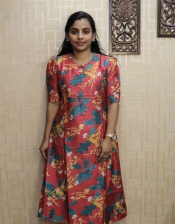 Vetican Silk Aline Cord Set With Elbow Puff Sleeves (Pinkish Peach)