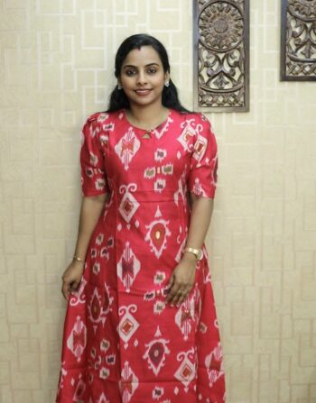 Vetican Silk Aline Cord Set With Elbow Puff Sleeves (Pink Ikkat)