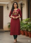Casual Embroidered Slitted Kurti (Meroon)