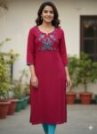 Casual Embroidered Slitted Kurti (Pink Bird)
