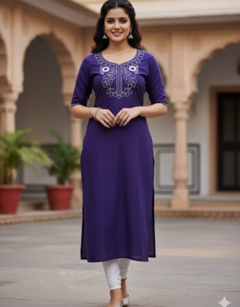 Casual Embroidered Slitted Kurti (Violet)
