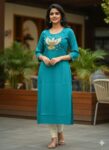 Casual Embroidered Slitted Kurti (Sapphire Blue)