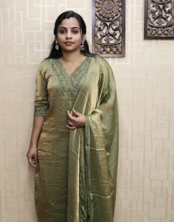 Velvet Organza Ready To Wear Full Set (Green)