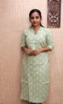 Kantha Cotton Slitted Kurti (Pastel Green)