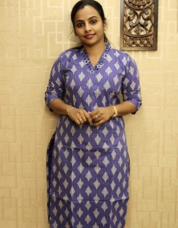 Kantha Cotton Slitted Kurti (Lavender)