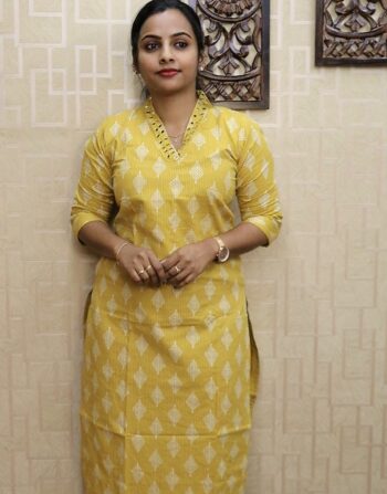 Kantha Cotton Slitted Kurti (Mustard Yellow)
