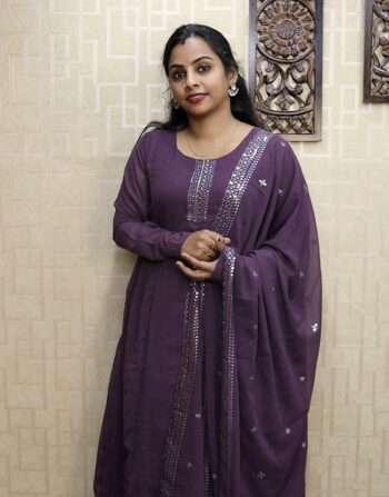 Georgette 12 Panel Cut Anarkali With Duppatta Purplish Lavender)