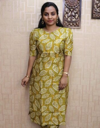 Vetican Silk Printed Cord Set (Lemon Green)