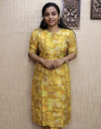 Vetican Silk Printed Cord Set (Mustard Yellow)