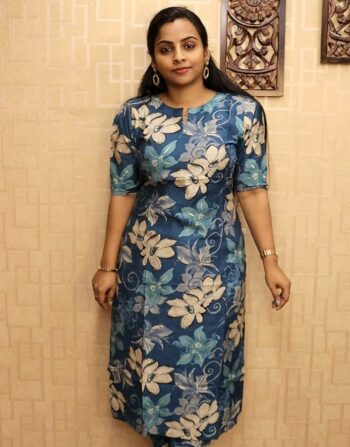 Vetican Silk Printed Cord Set (Blue Floral)