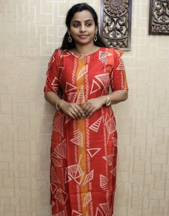 Vetican Silk Printed Cord Set (Red Orange)