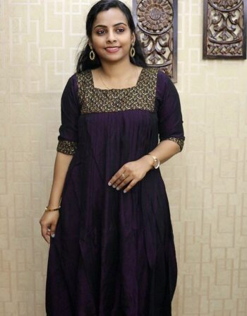 Premium Soft Rangeela Silk Front Pleated Kurti (Deep Wine)