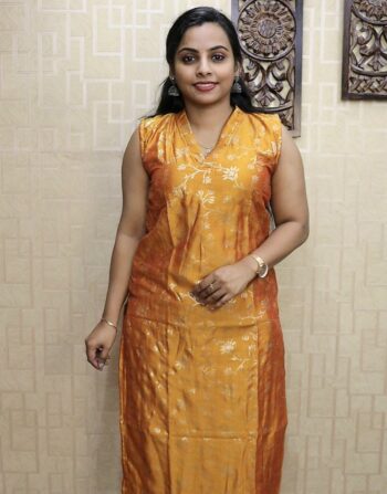 Printed Vichitra Silk Slitted Kurti (Mango Yellow)