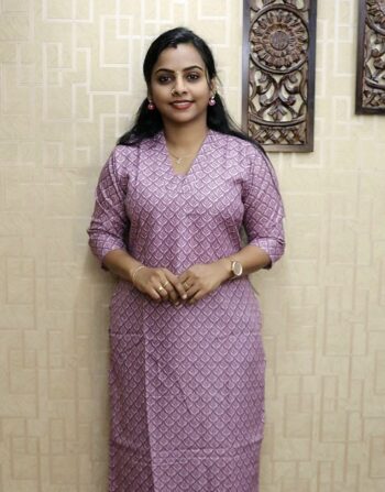 Printed Mixed Cotton Slitted Kurti (Purplish Lavender)