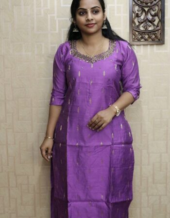 Slub Cotton Silk Handworked Slitted Kurti (Lavender)