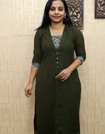 Georgette Western Model Slitted Kurti (Olive Green)
