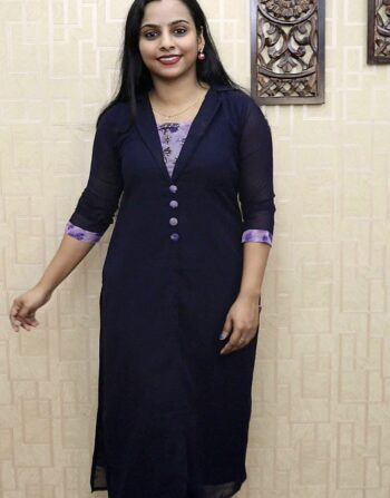 Georgette Western Model Slitted Kurti (Navy Blue)