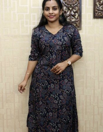 Rayon Printed Aline Cord Set (Navy Blue)