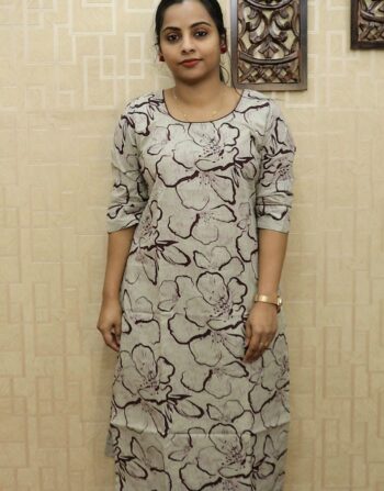 Cotton Printed Slitted Kurti (Cement Wine)