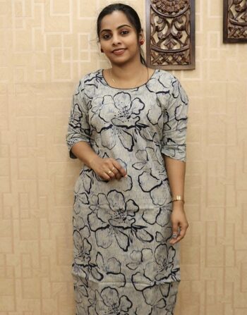 Cotton Printed Slitted Kurti (Cement Blue)