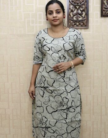 Cotton Printed Slitted Kurti (Cement Black)