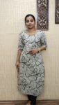 Cotton Printed Slitted Kurti (Cement Black)