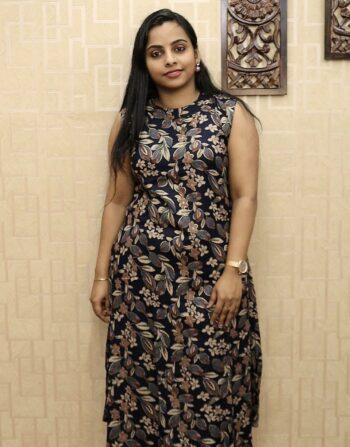 Rayon Printed Turtle Neck Cord Set (Navy Blue)