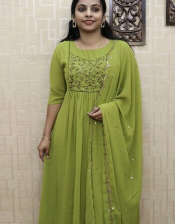 Georgette Partywear Pleated Kurti with Designer Duppatta (Light Green)