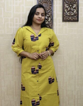 Premium Cotton Aline Frock (Mustard)