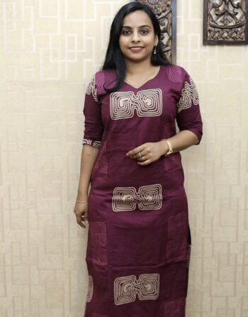 Cotton Printed Cord Set (Wine)