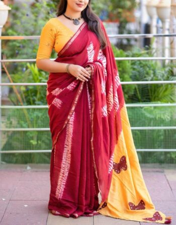 Soft Mul Cotton Butterfly Saree (Yellow N Meroon)🔴PREBOOKING 🔴