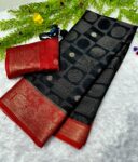 Semi Mysore Silk Saree Polka Chex (Black And Red)